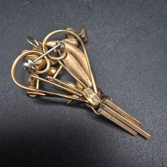 Star Art 12K Gold Filled Brooch Pink Rhinestone Floral Bouquet - Picture 2 of 7